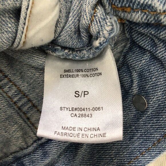 Denim jacket Tattoo distressed denim stretch light blue casual western Small - Picture 4 of 10